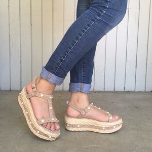 Stuart Weitzman Embellished Platform Espadrilles